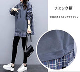 レディース パーカー アウター フード付き トレーナー トップス チュニック パックチェック ブルーグレー 春 夏 秋