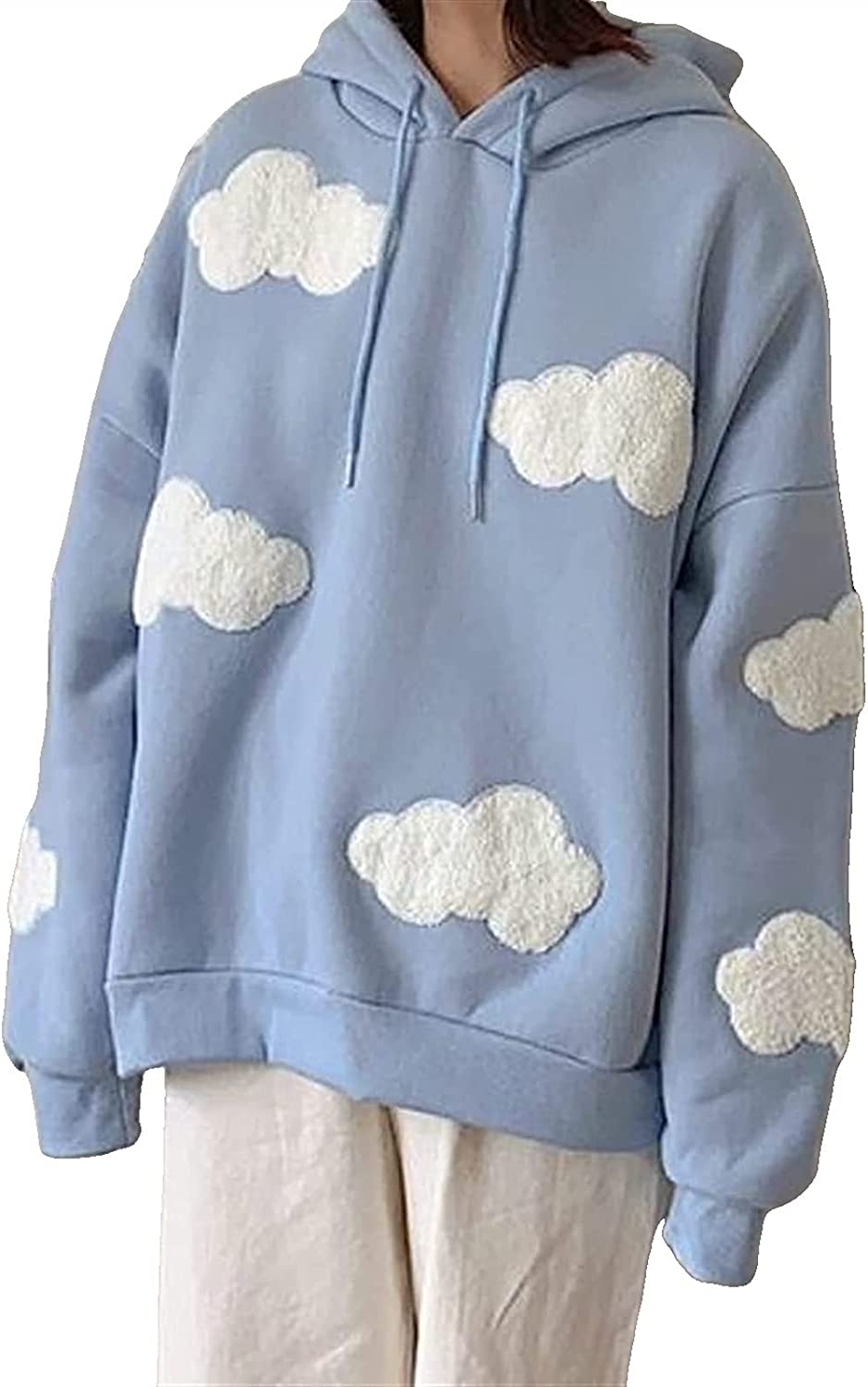 かわいいパーカーSweatshirt Kawaiiパーカー女性の原宿風緩い雲セーターカワイイビンテージルーズニットセーター